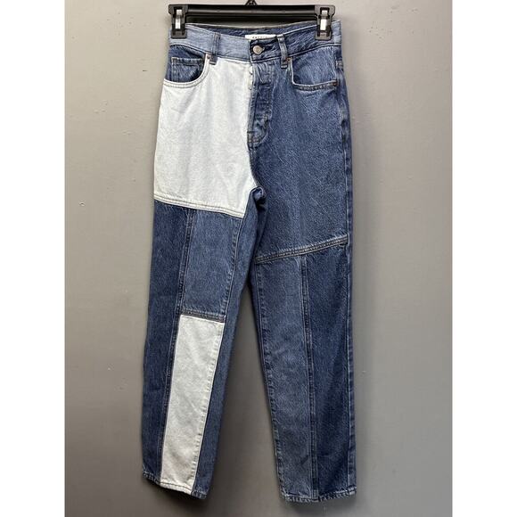 PacSun Button-Fly Patch High Rise Straight‎ Jeans Womens 23 Denim Light Blue - Picture 1 of 9
